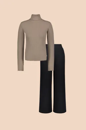 Culottes & Rib Rollneck Pack, Taupe