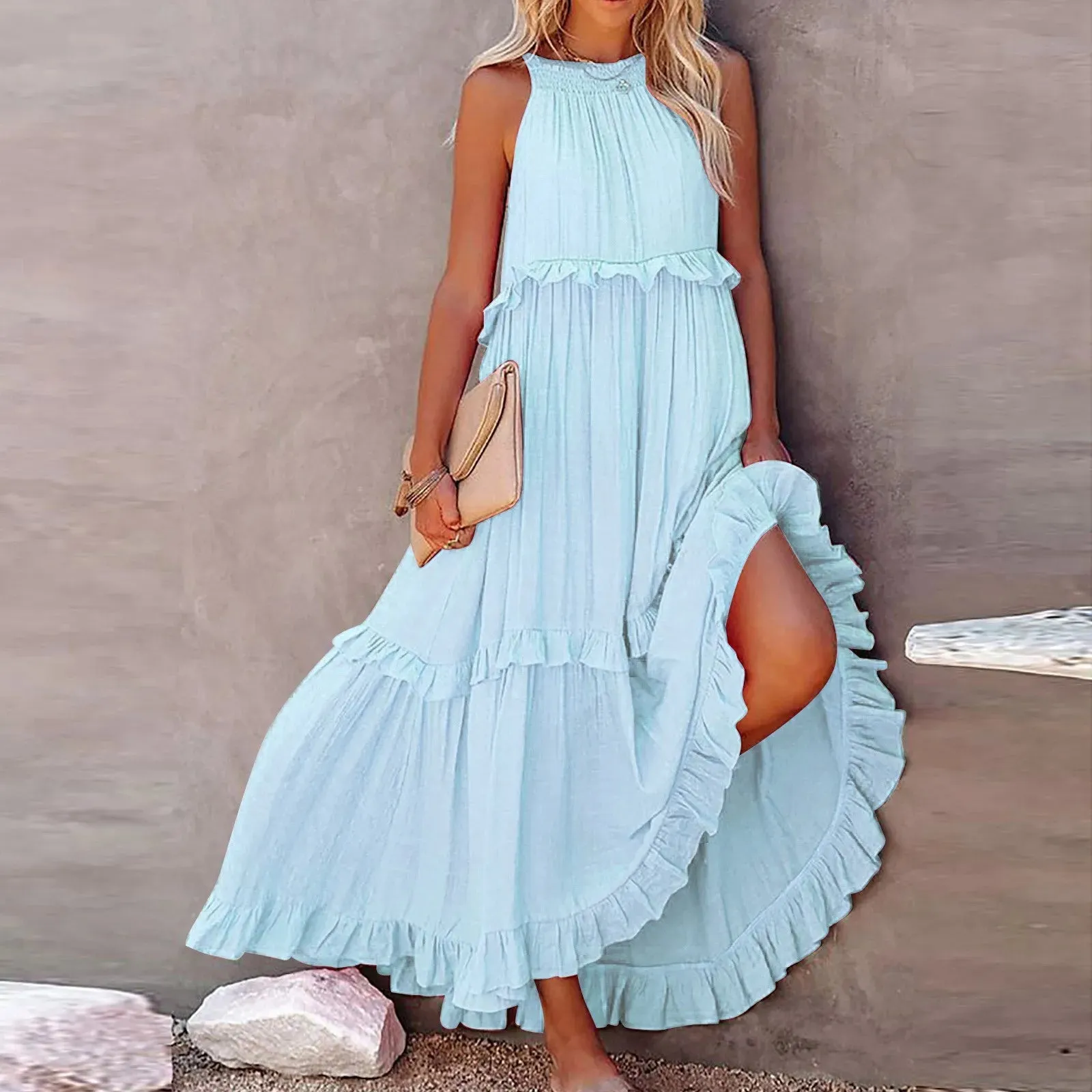 Cute Casual Long Dresses For Women Summer 2024 Sleeveless Flowy Plus Size Sexy Maxi Dress For Formal Occasions Commuter Wear