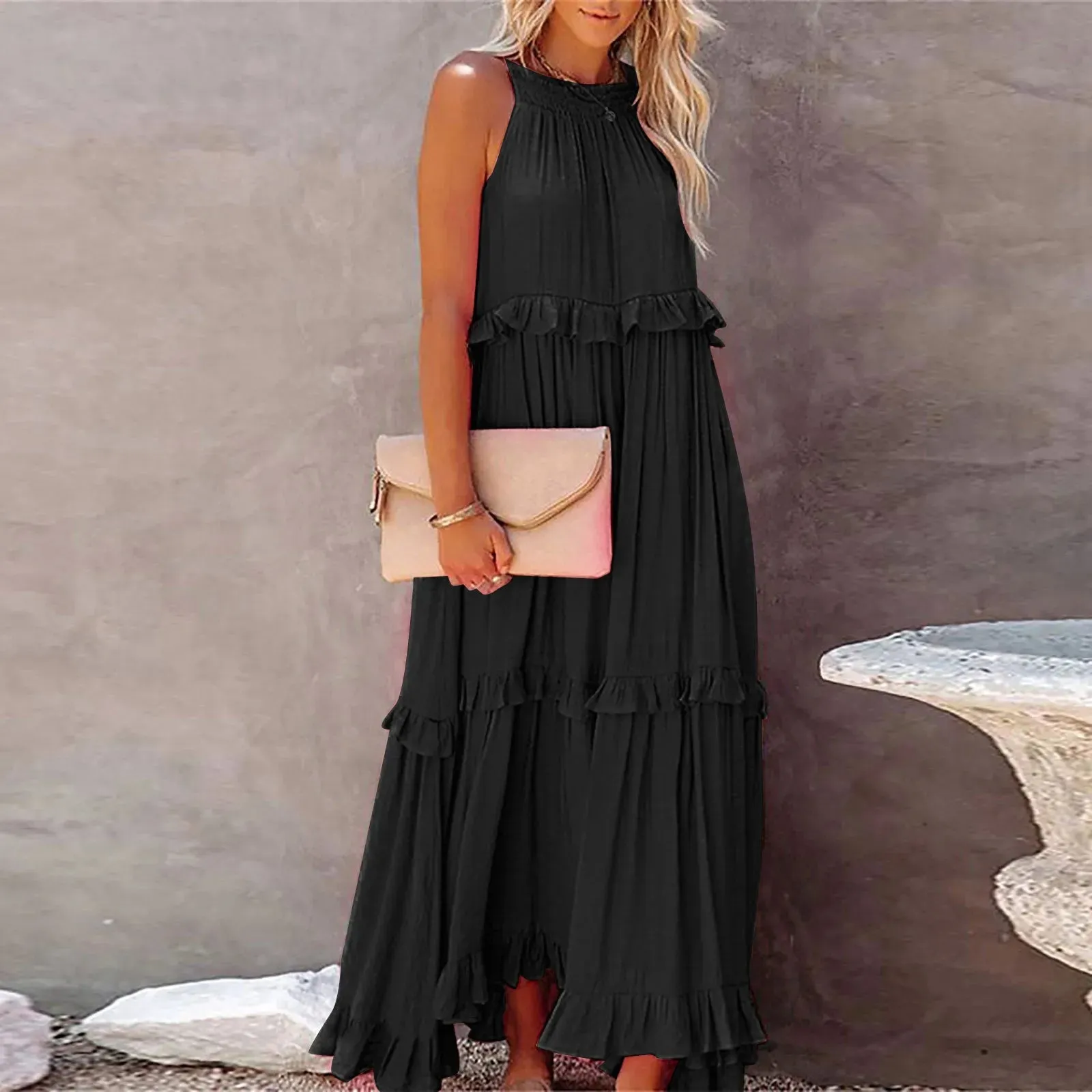 Cute Casual Long Dresses For Women Summer 2024 Sleeveless Flowy Plus Size Sexy Maxi Dress For Formal Occasions Commuter Wear