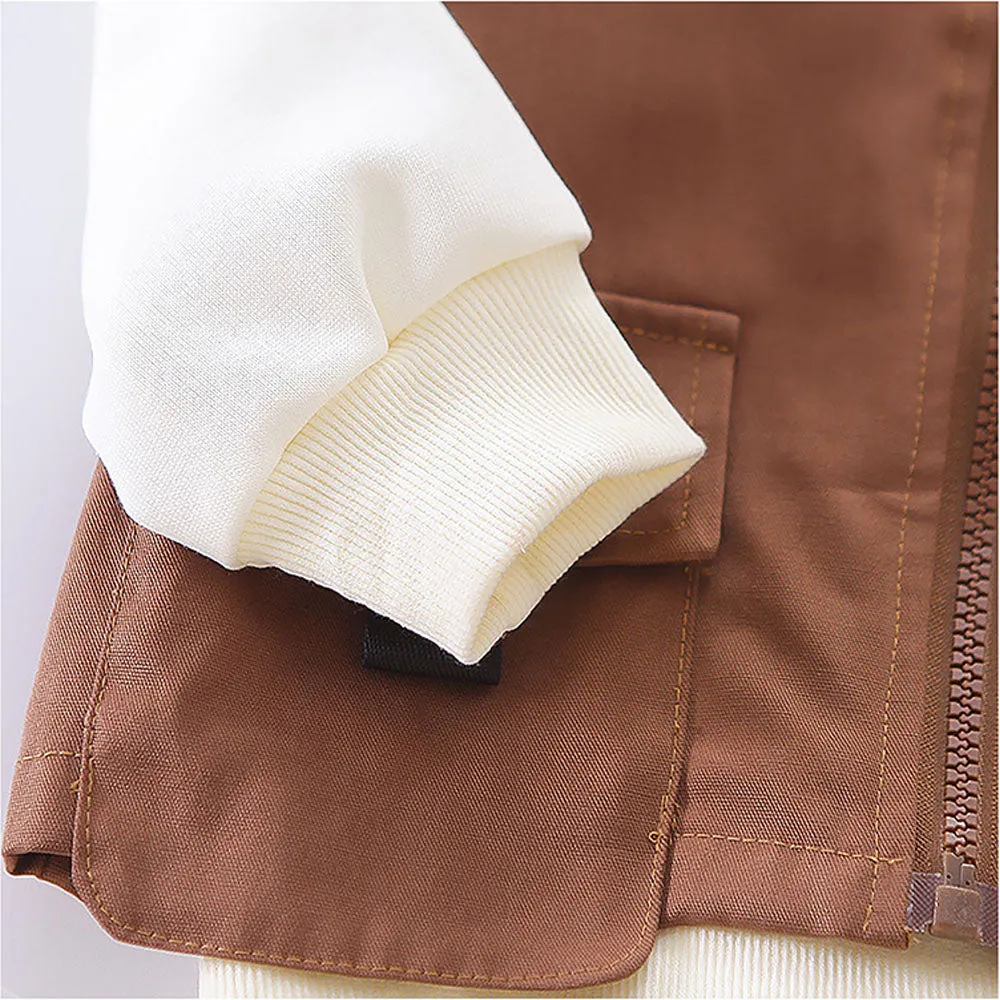 Dark Brown Designed 3 Pcs Sleeveless Jacket Styled Hoodie And Pant Suit Set For Toddlers And Kids