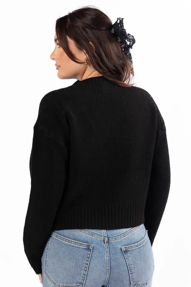 Days Of Dreaming Black Floral Embroidered Crew Neck Sweater FINAL SALE