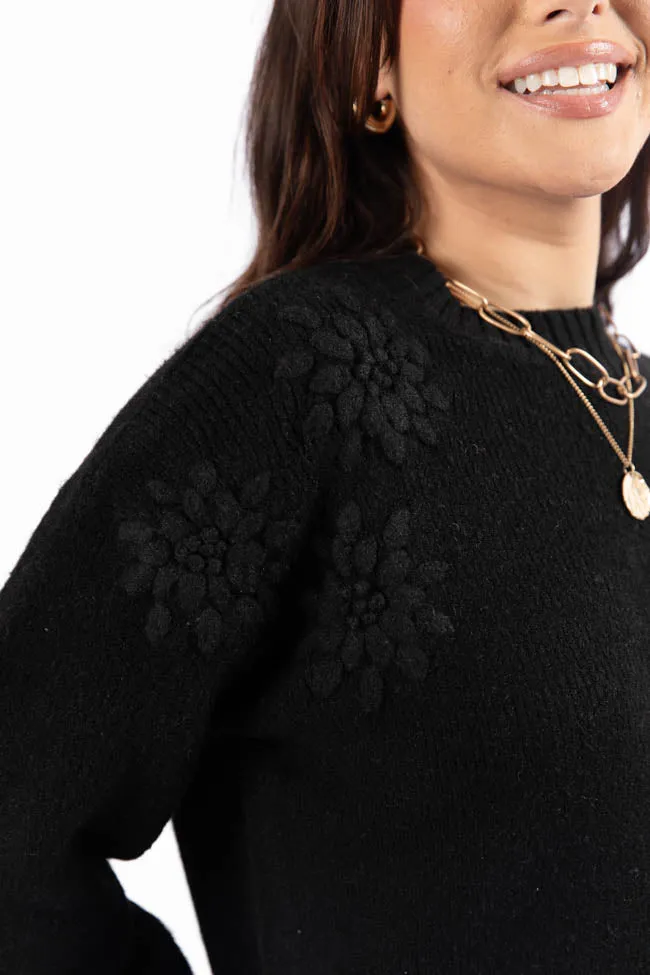 Days Of Dreaming Black Floral Embroidered Crew Neck Sweater FINAL SALE