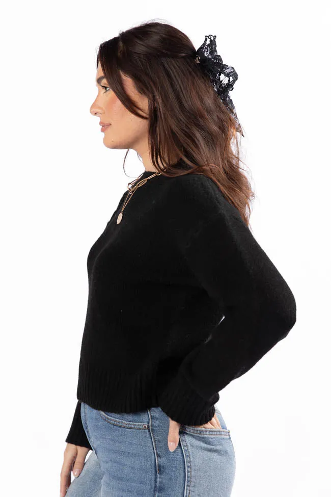 Days Of Dreaming Black Floral Embroidered Crew Neck Sweater FINAL SALE