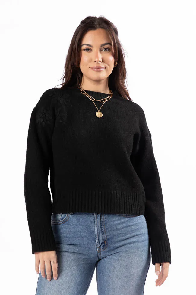 Days Of Dreaming Black Floral Embroidered Crew Neck Sweater FINAL SALE