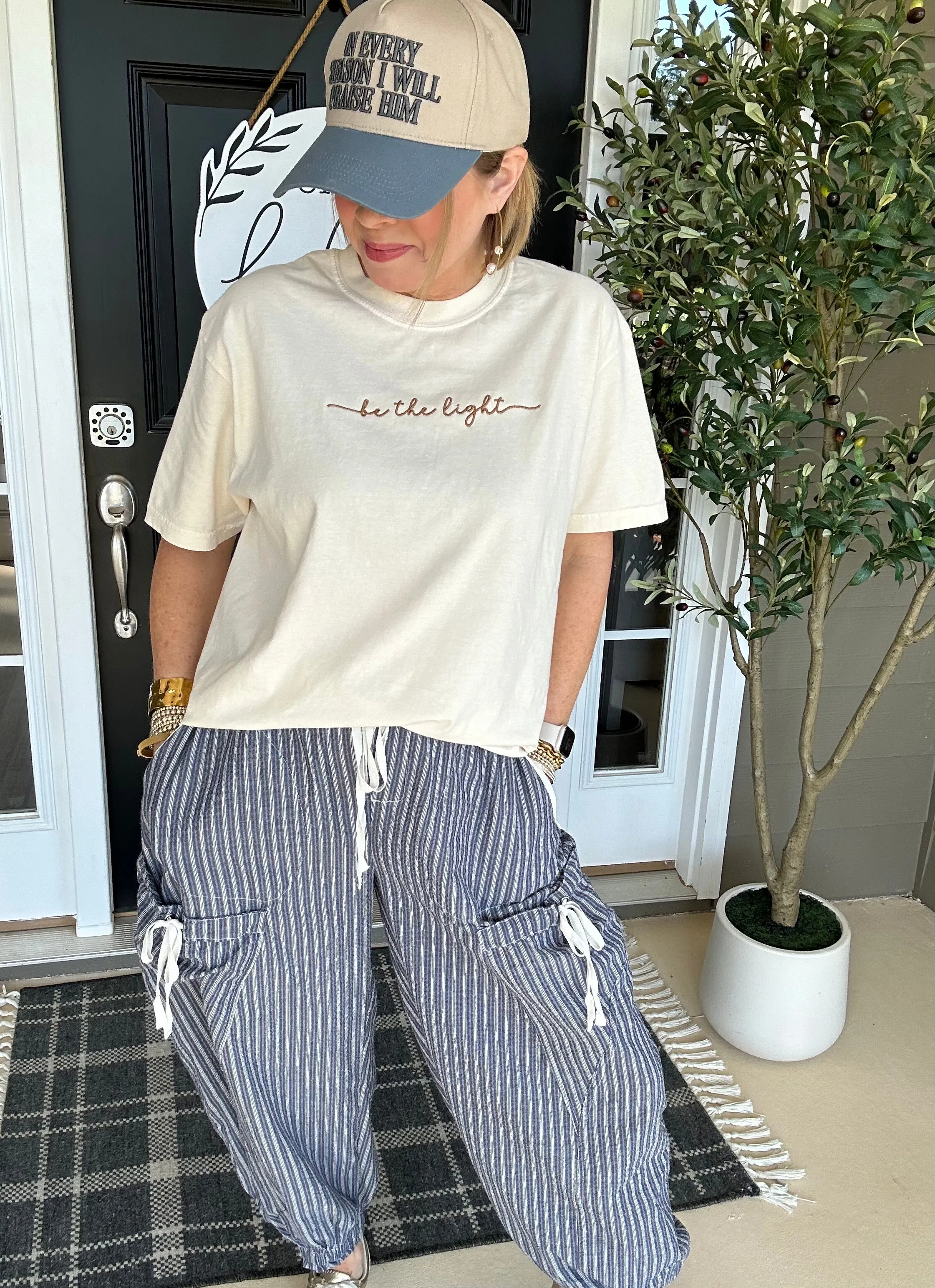 Embroidered Be The Light Tee | Beige