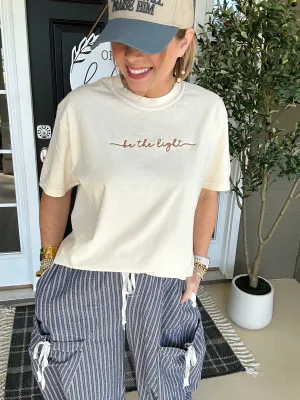 Embroidered Be The Light Tee | Beige