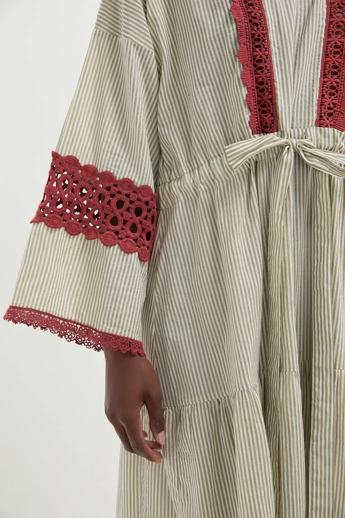 Embroidered Desert Striped Carmel Caftan