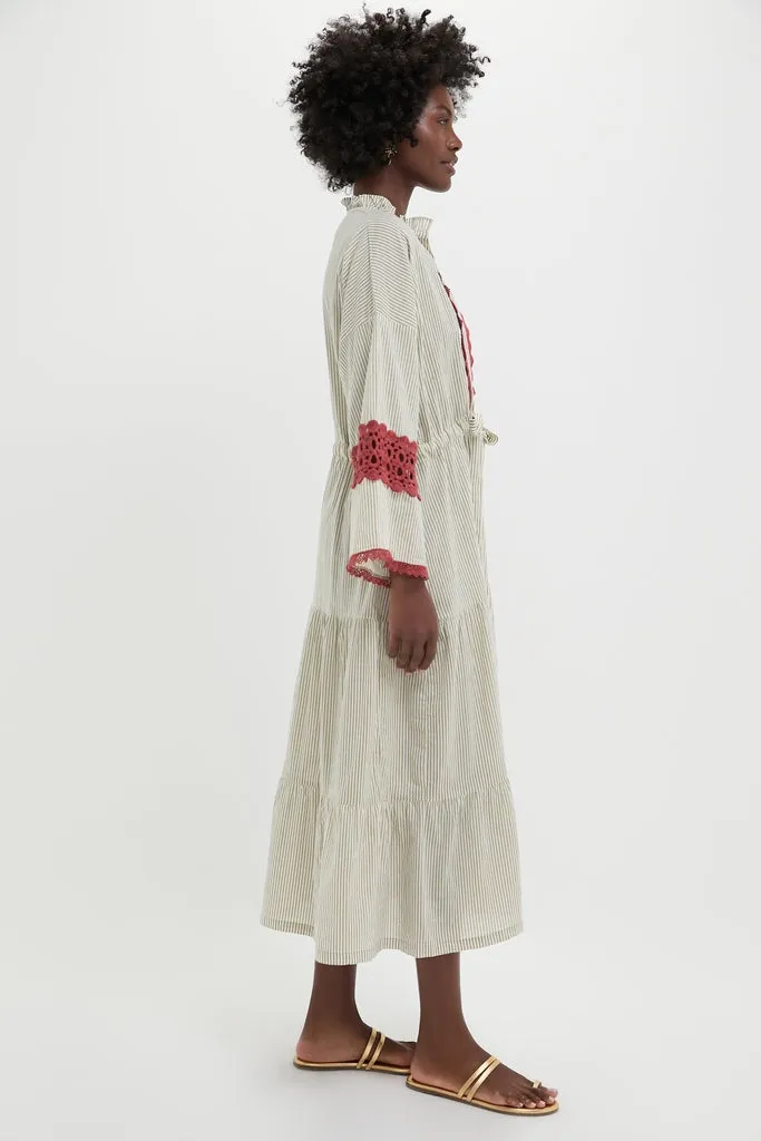 Embroidered Desert Striped Carmel Caftan