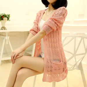 Fashion Knitted Cardigan Hollow Long Sleeve Women Sweater
