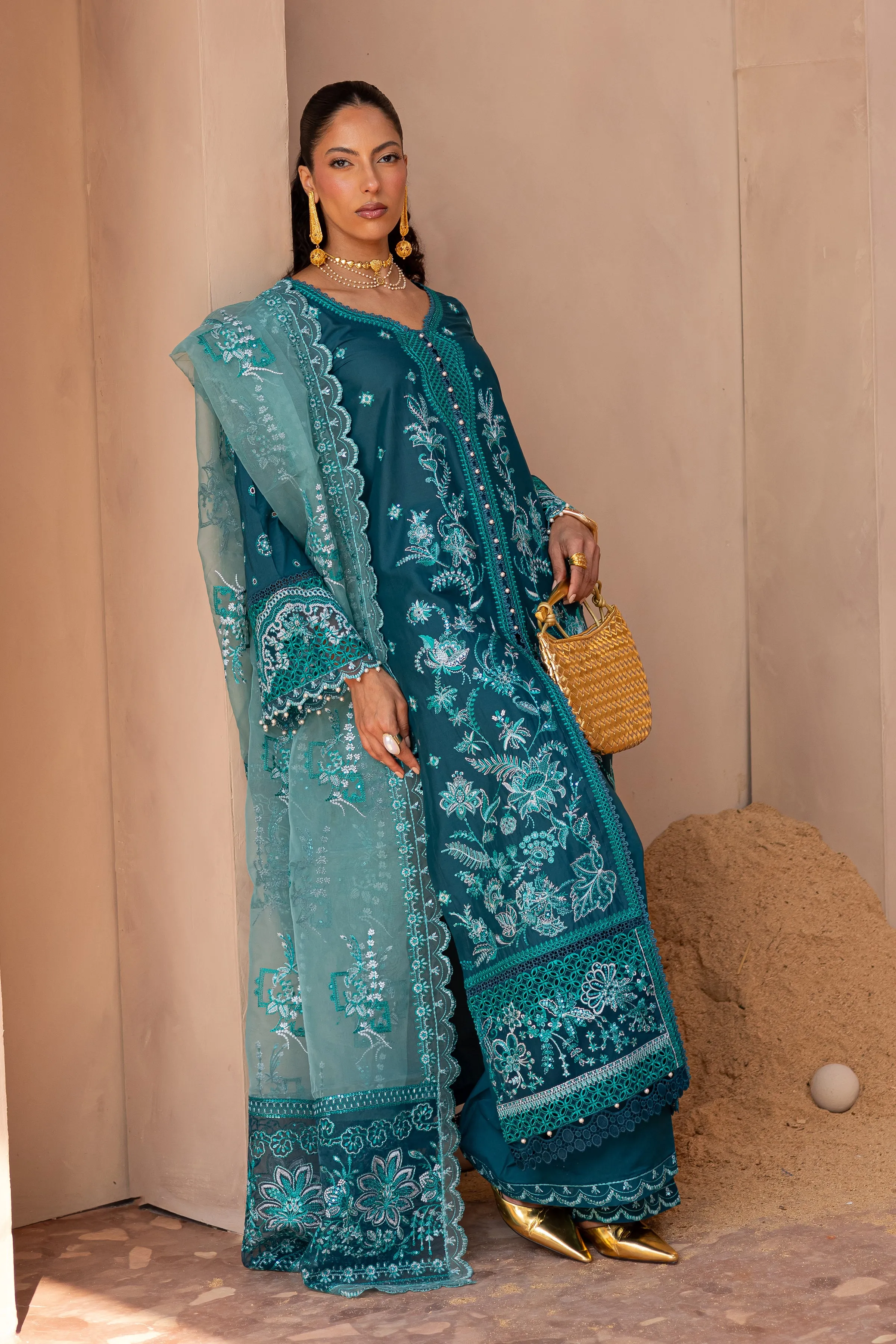 Fayrozah 3Pc - Embroidered Luxe Pret