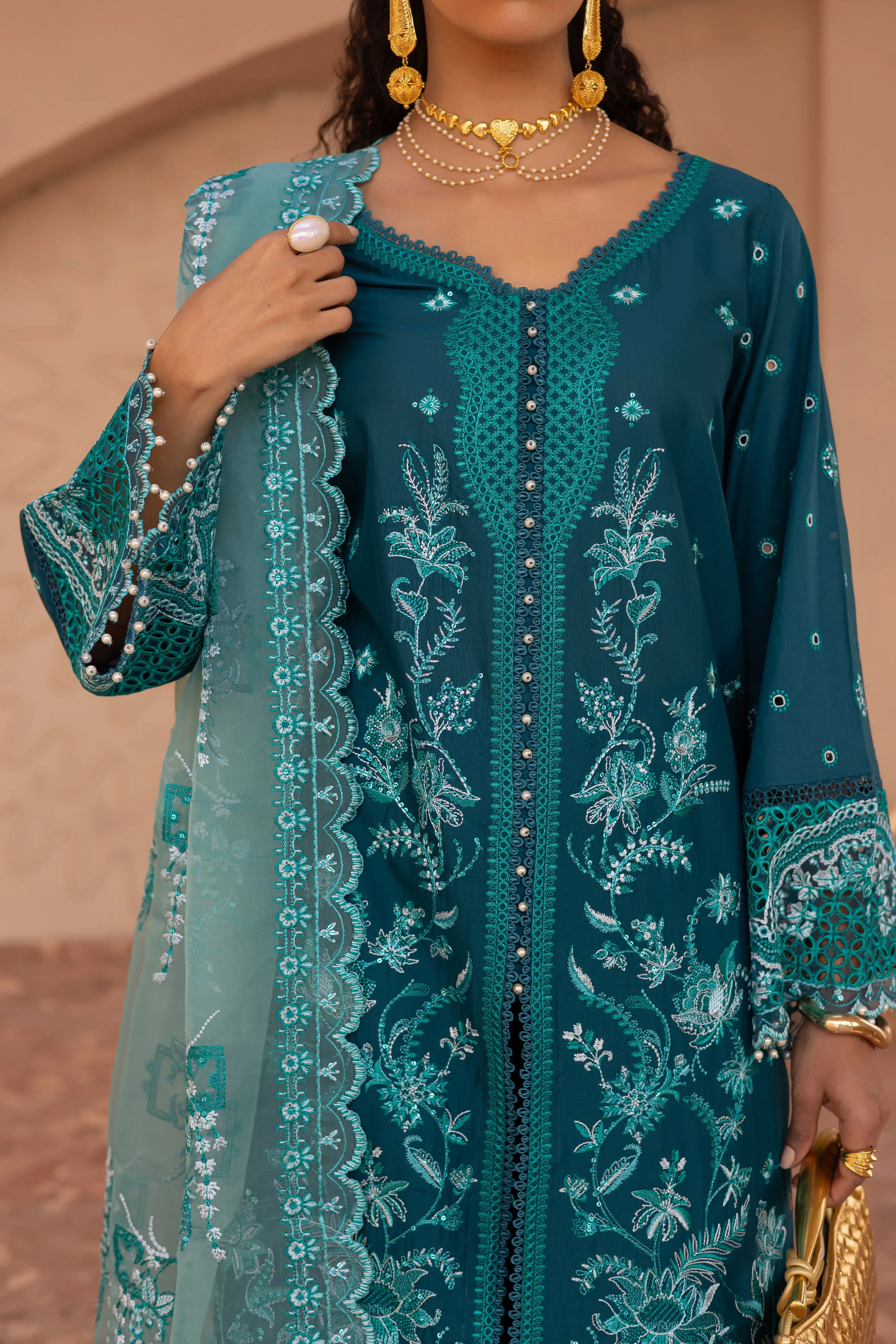 Fayrozah 3Pc - Embroidered Luxe Pret