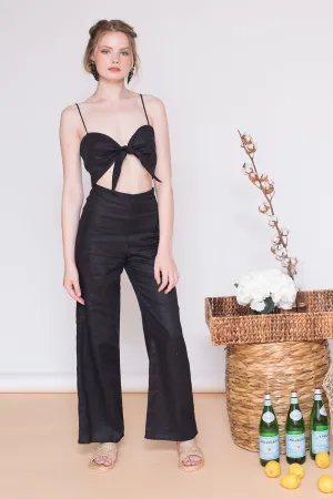 FIJI PANTS SET Tie Front Crop Top   Culottes (Black Linen)