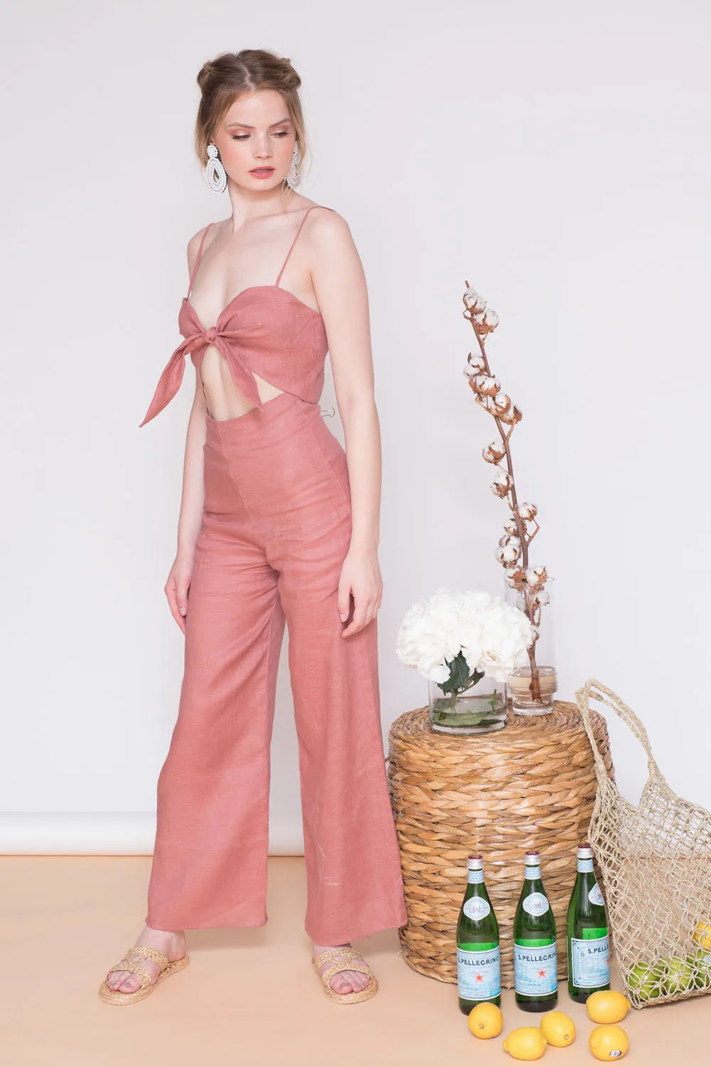 FIJI PANTS SET Tie Front Crop Top   Culottes (Old Rose Crepe)