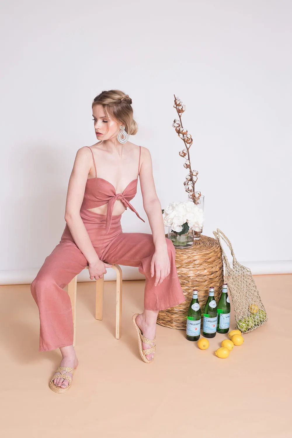 FIJI PANTS SET Tie Front Crop Top   Culottes (Old Rose Crepe)