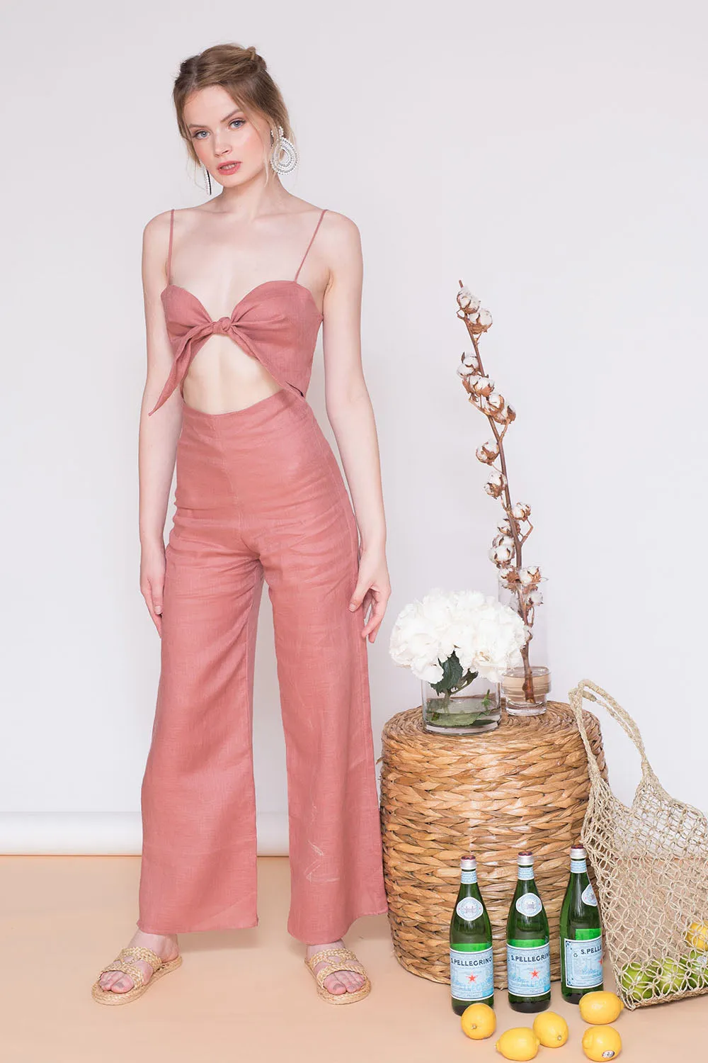 FIJI PANTS SET Tie Front Crop Top   Culottes (Old Rose Crepe)