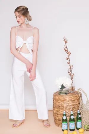 FIJI PANTS SET Tie Front Crop Top   Culottes (White Linen)