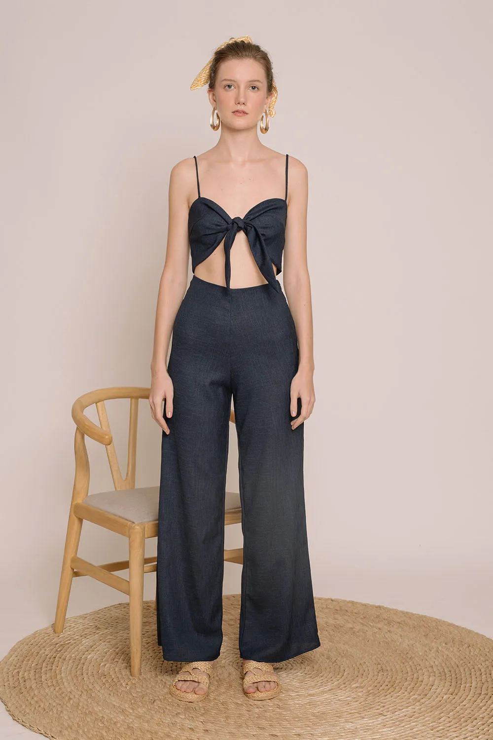 FIJI SET Tie Front Crop Top and Culottes  (Midnight Blue Crepe)