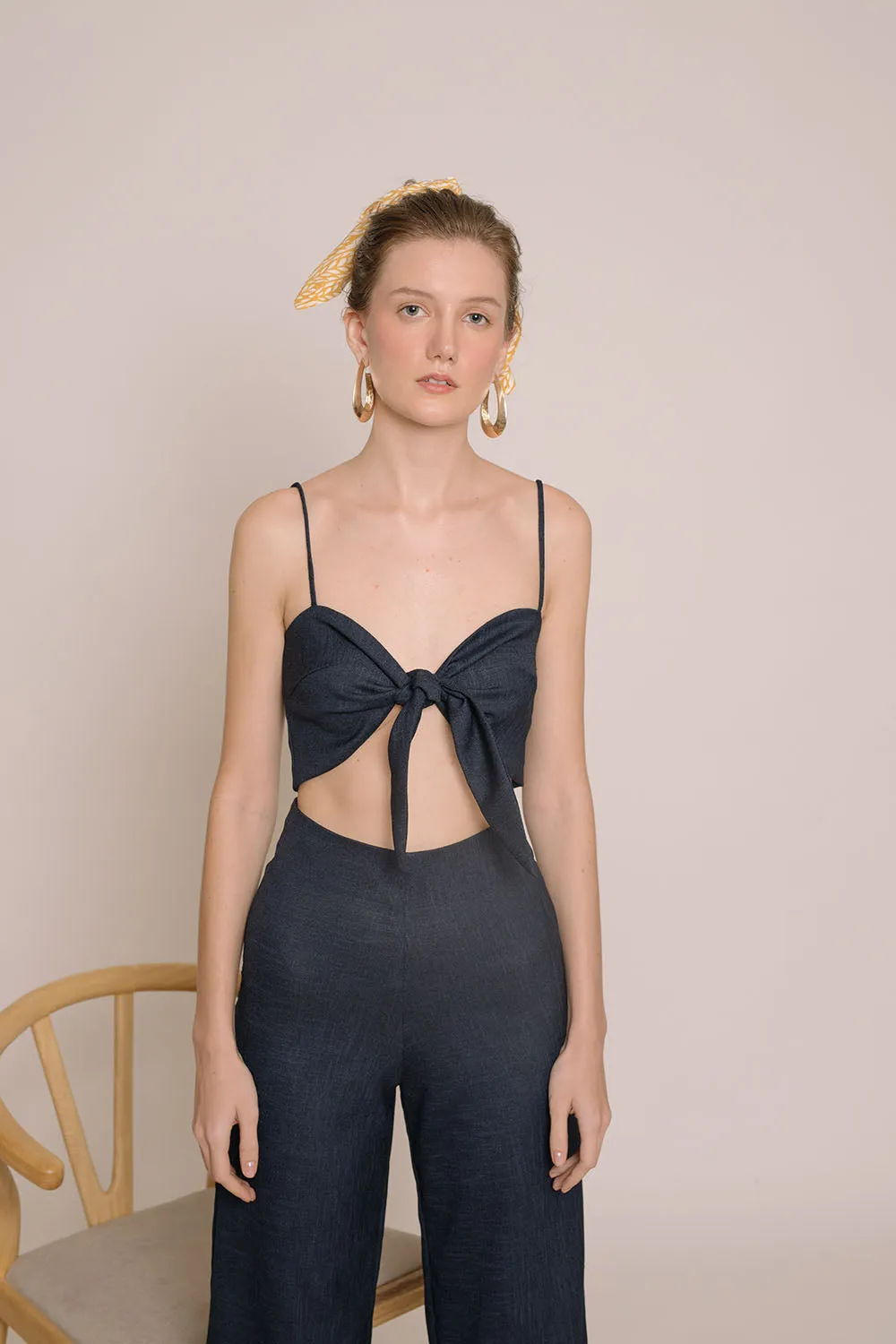 FIJI SET Tie Front Crop Top and Culottes  (Midnight Blue Crepe)