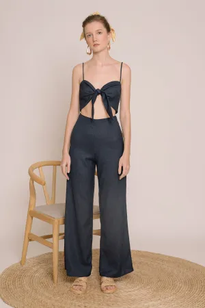 FIJI SET Tie Front Crop Top and Culottes  (Midnight Blue Crepe)
