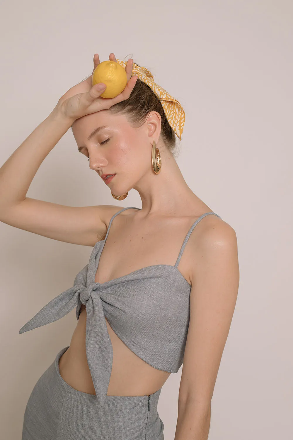 FIJI SET Tie Front Crop Top and Culottes (Serenity Blue Crepe)