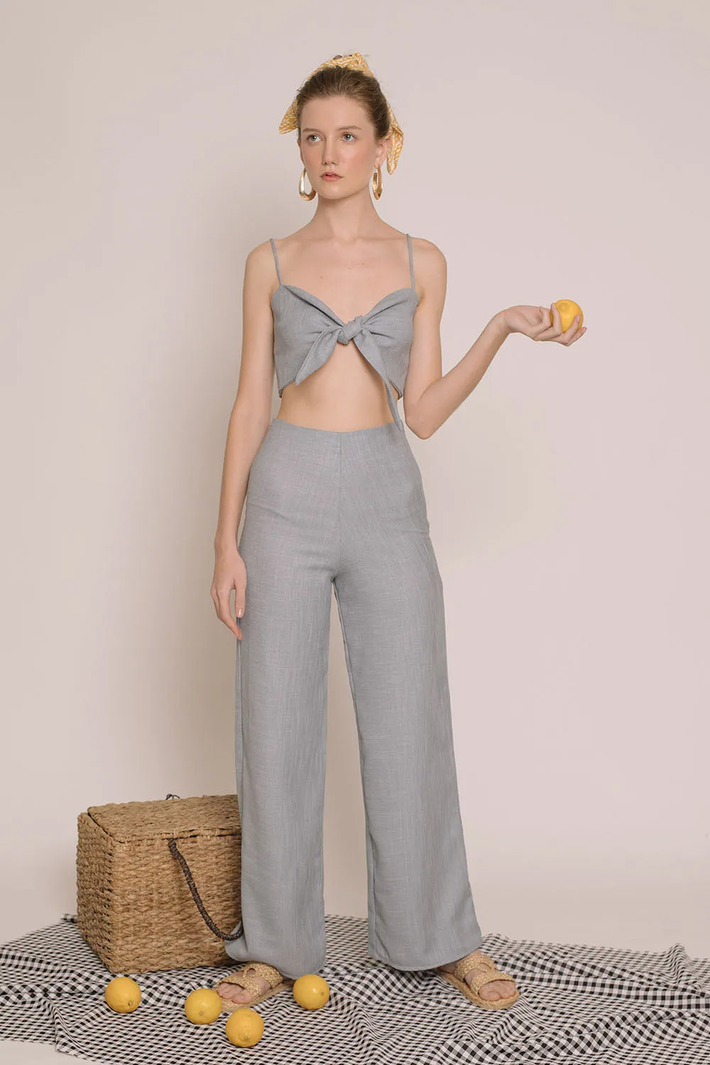 FIJI SET Tie Front Crop Top and Culottes (Serenity Blue Crepe)