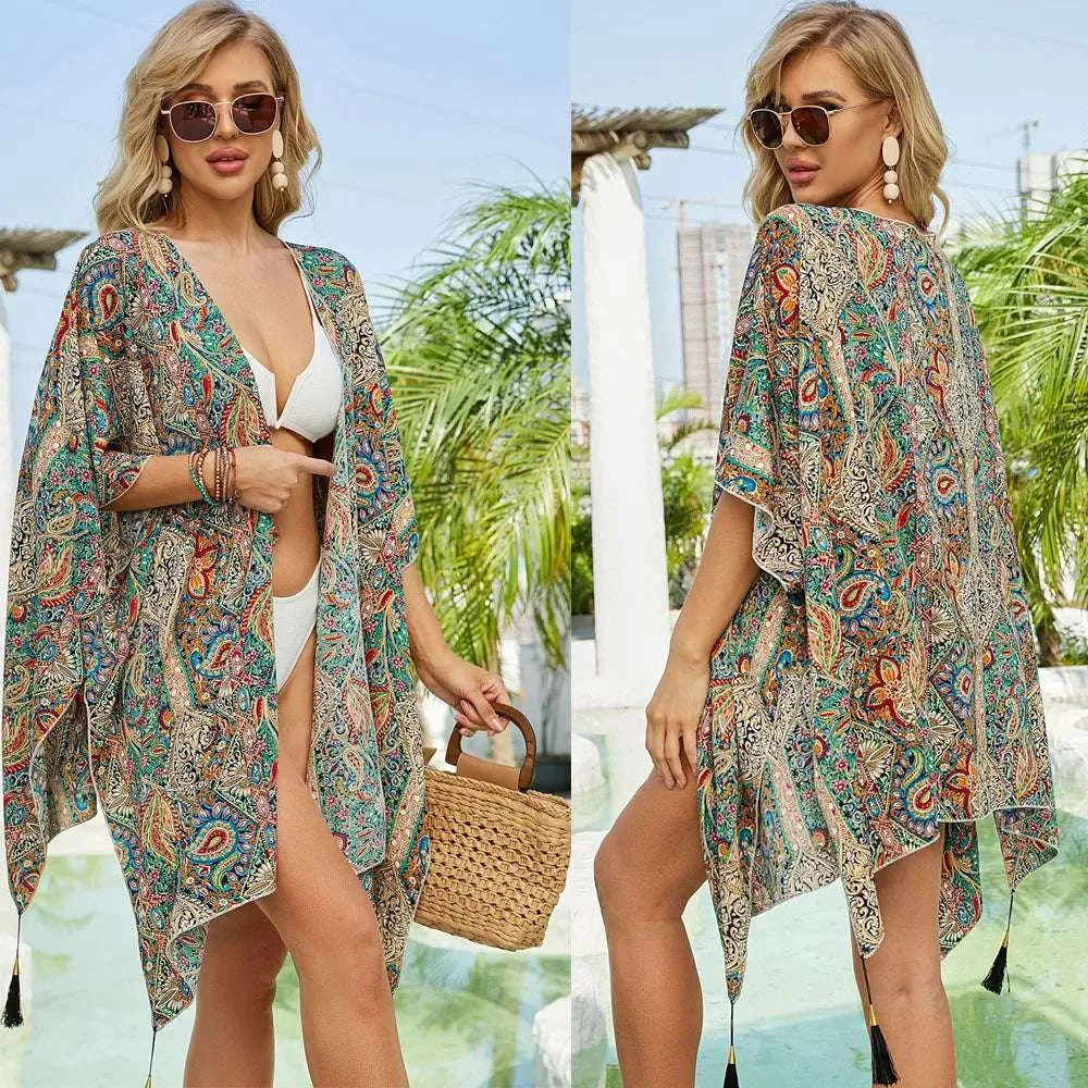 Floral Loose Tassels Coverup Kimono