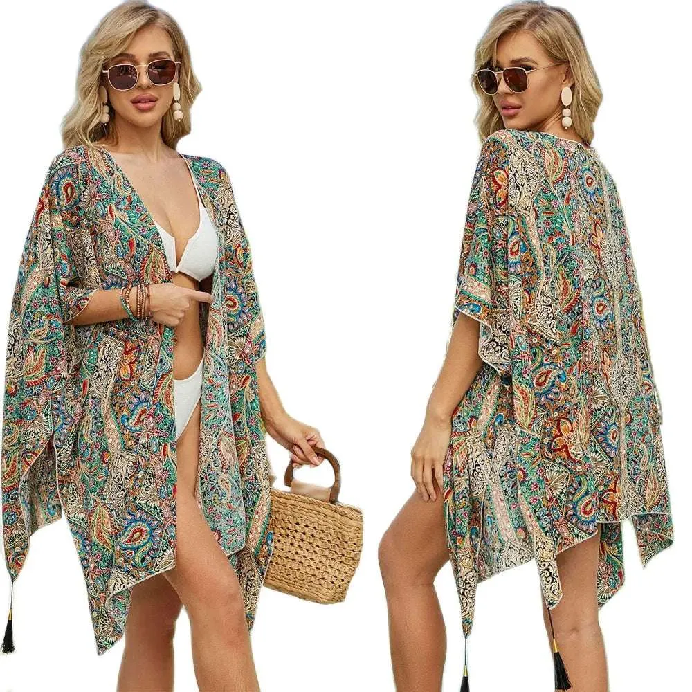 Floral Loose Tassels Coverup Kimono