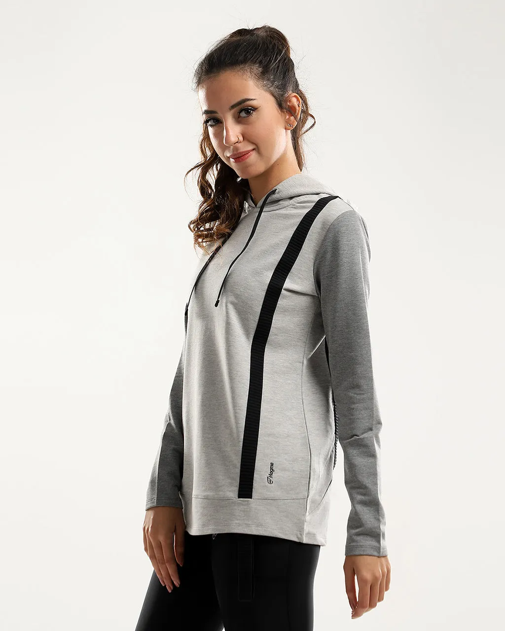 Front Patched Black Line Heather Grey Sportive Hoodie