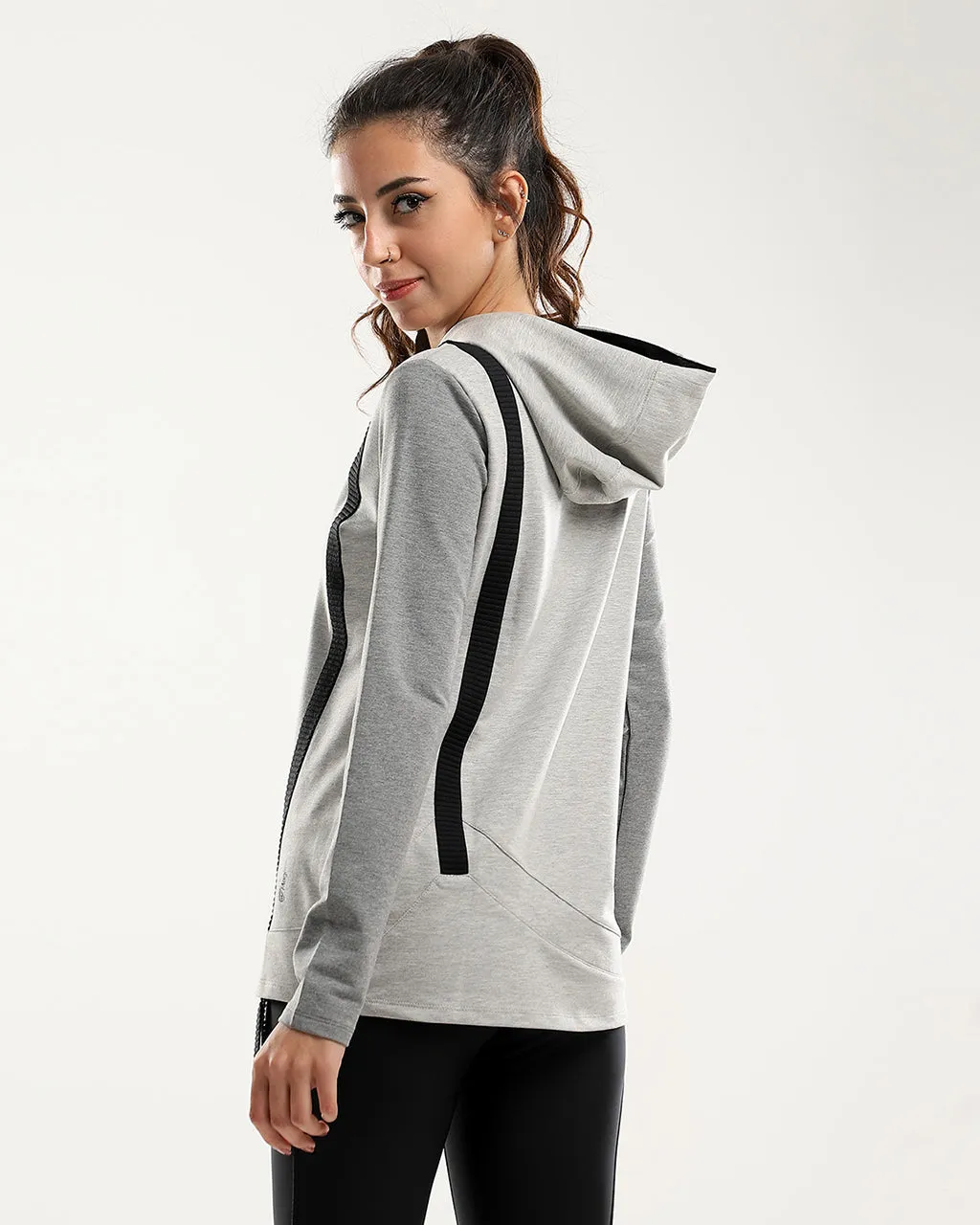 Front Patched Black Line Heather Grey Sportive Hoodie