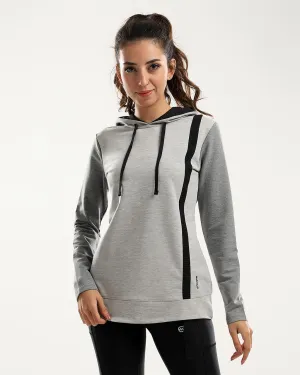 Front Patched Black Line Heather Grey Sportive Hoodie