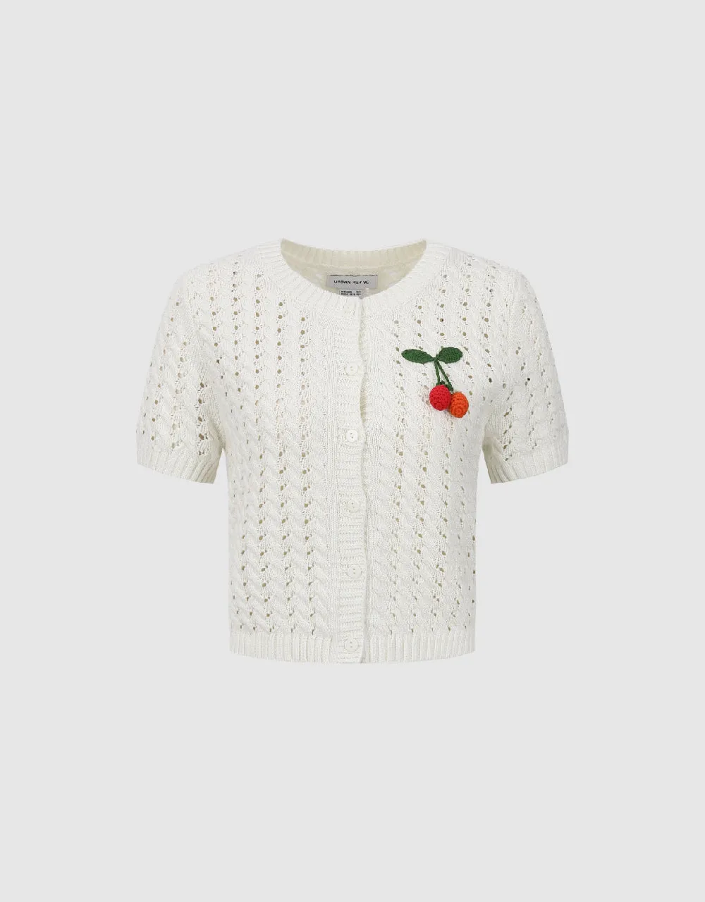 Fruit Embroidered Crew Neck Knitted Cardigan