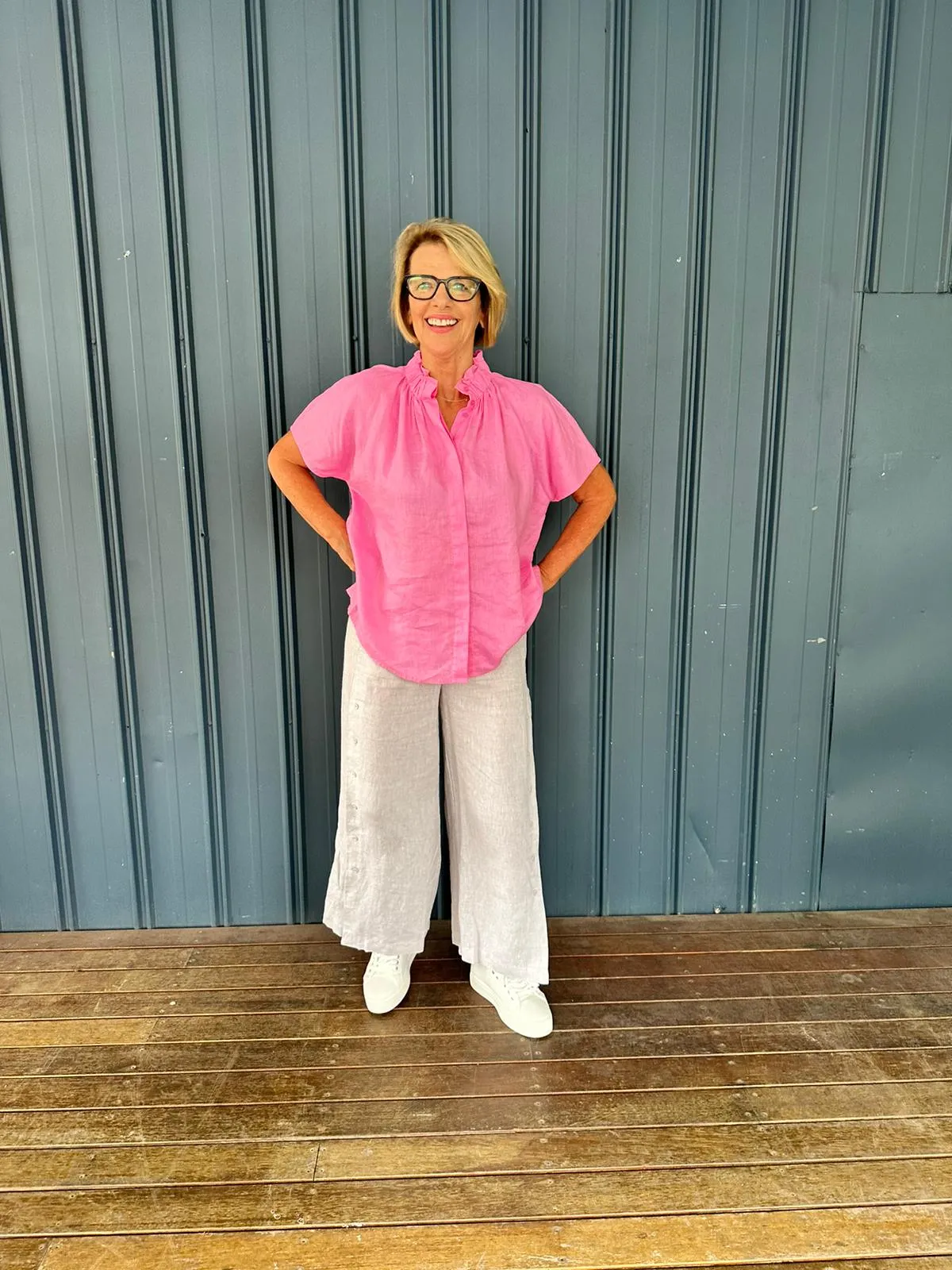 Gaby Linen Button Culotte - Flax