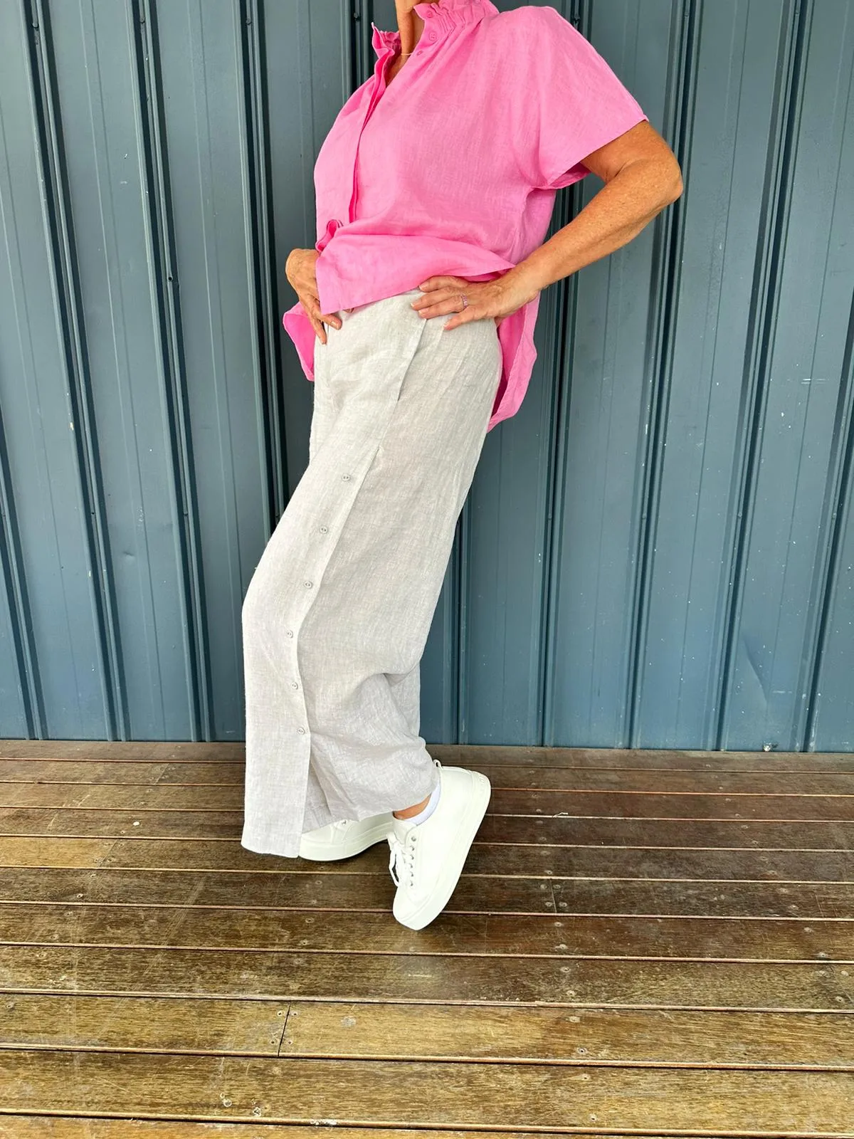 Gaby Linen Button Culotte - Flax