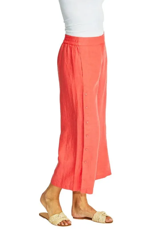 Gaby Linen Button Culotte Pants - Coral