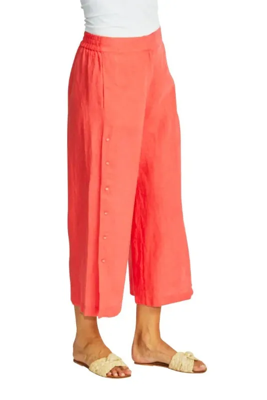 Gaby Linen Button Culotte Pants - Coral