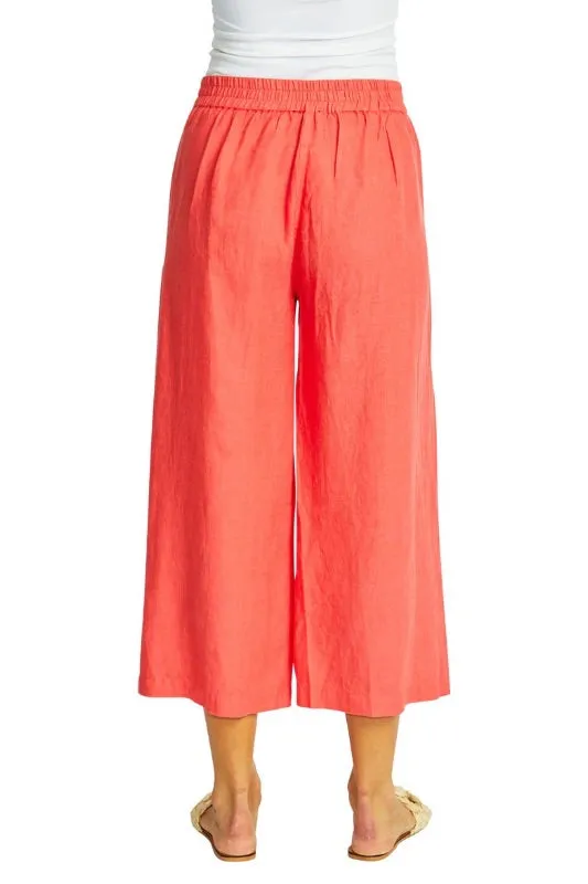 Gaby Linen Button Culotte Pants - Coral