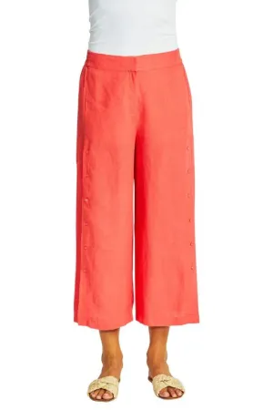 Gaby Linen Button Culotte Pants - Coral
