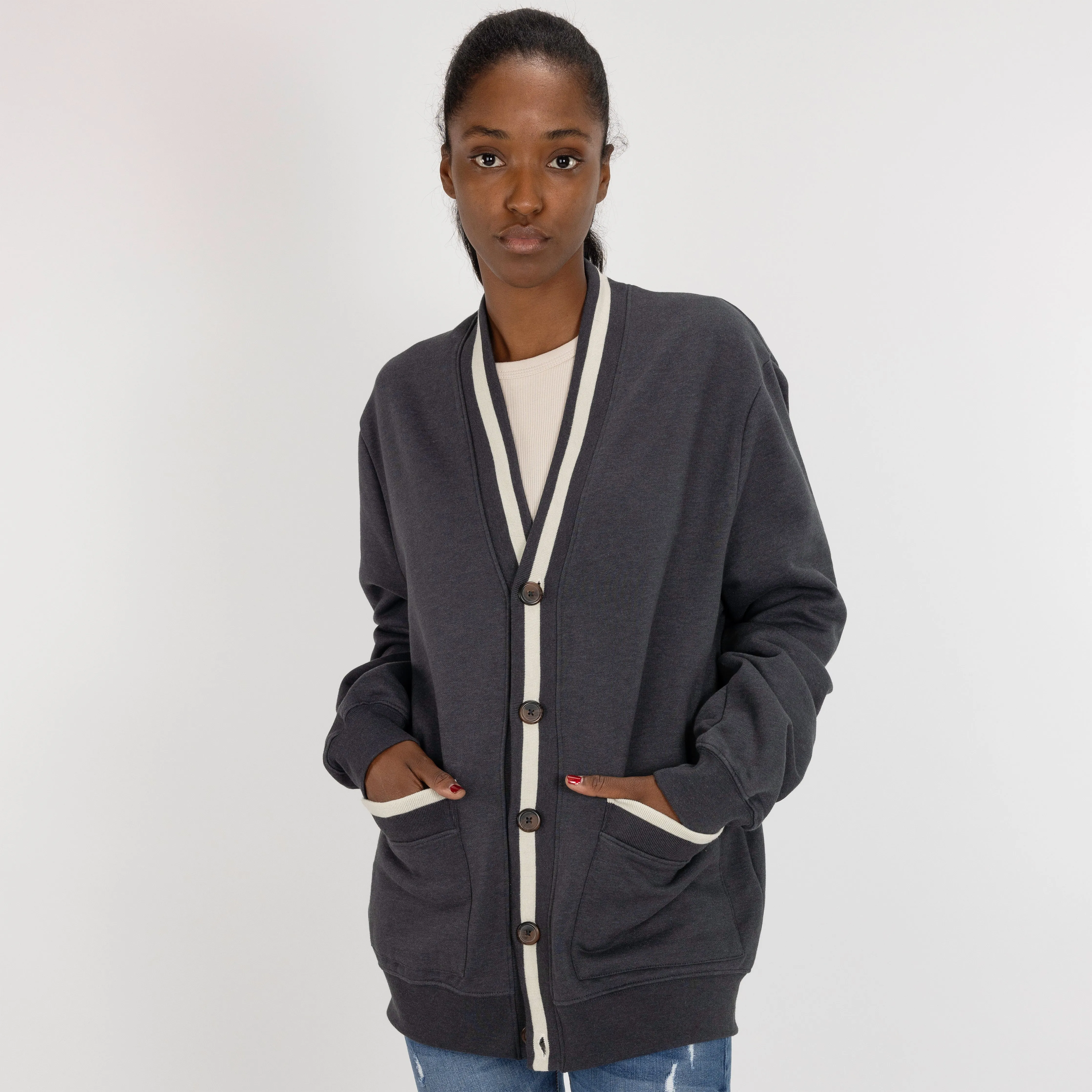 Gender Neutral Fleece Cardigan - Woodland Grey