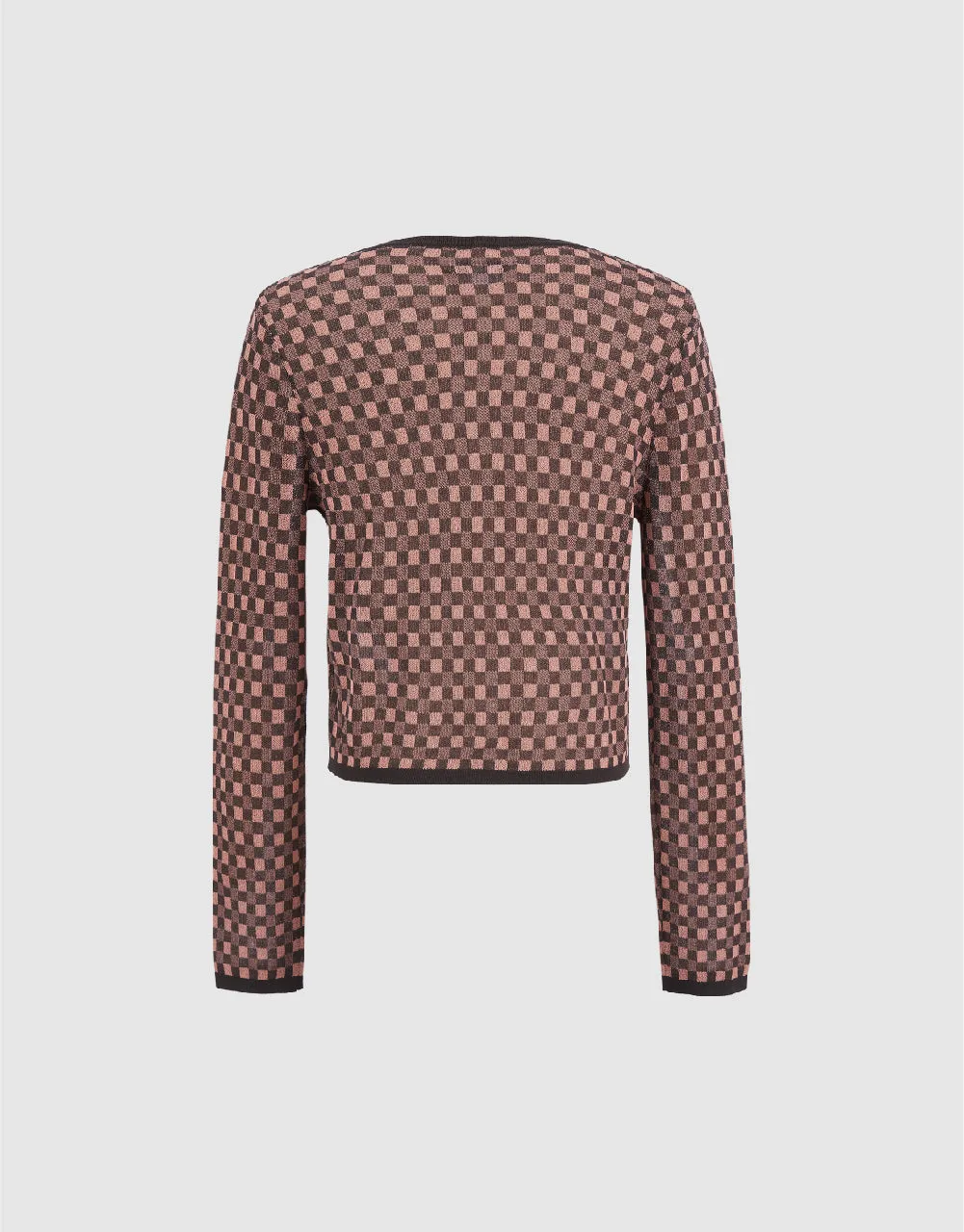 Gingham U Neck Knitted Cardigan