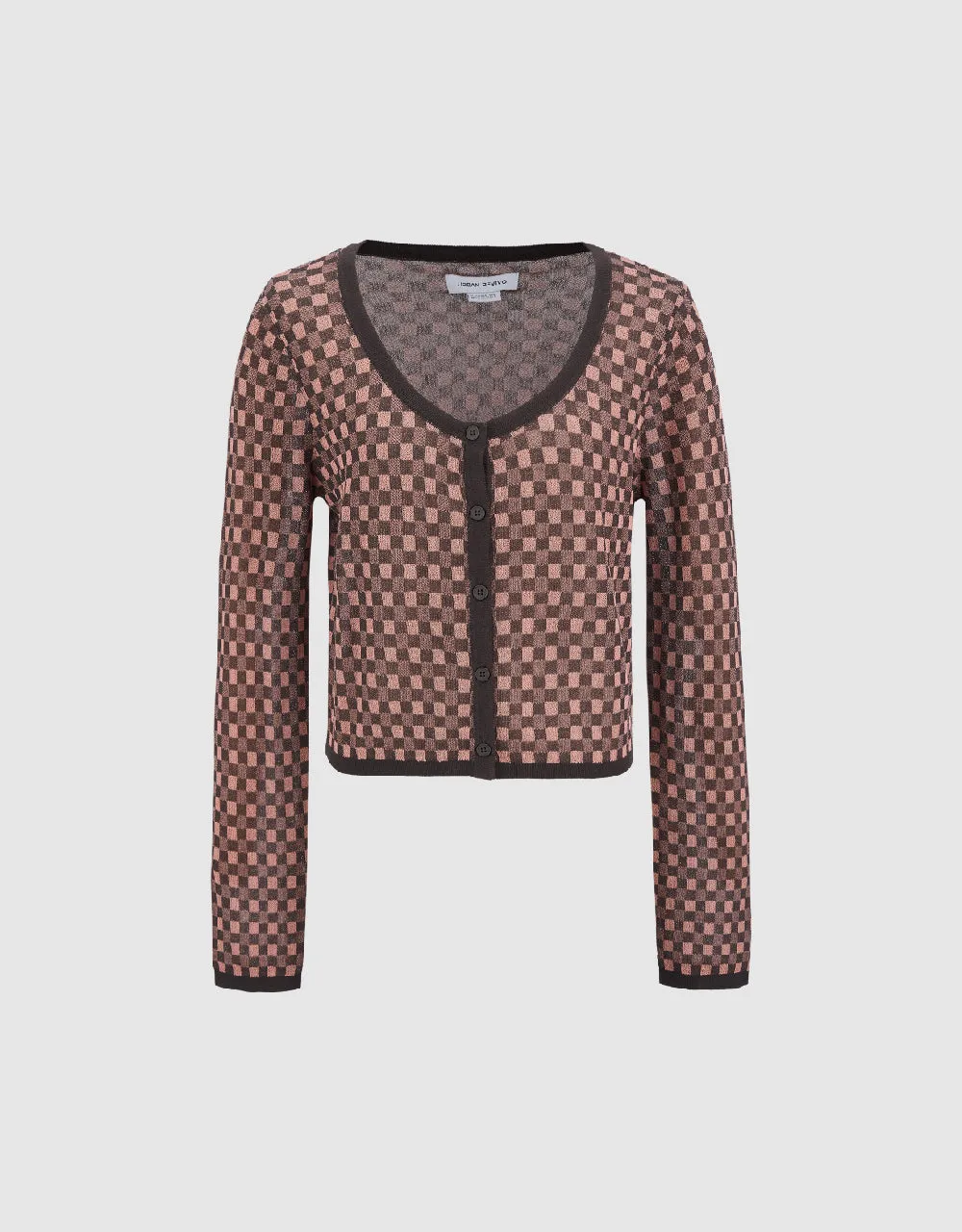 Gingham U Neck Knitted Cardigan