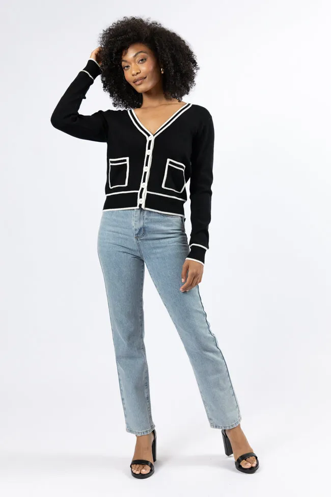Gives Me Time Black and Ivory Contrast Trim Cardigan FINAL SALE