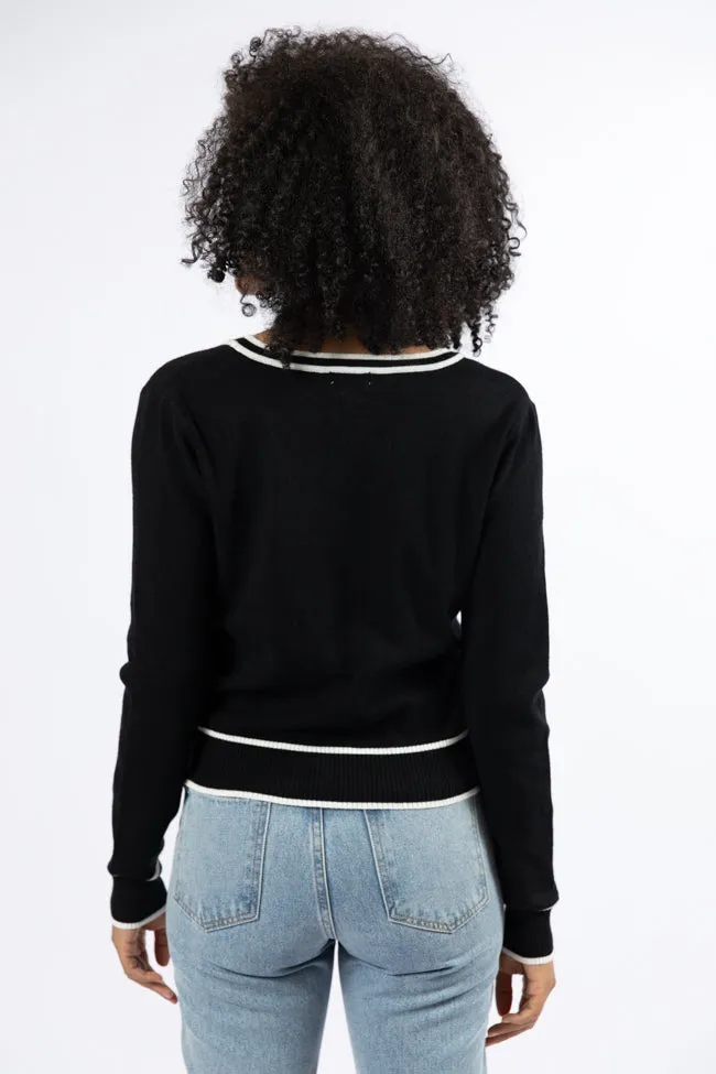 Gives Me Time Black and Ivory Contrast Trim Cardigan FINAL SALE