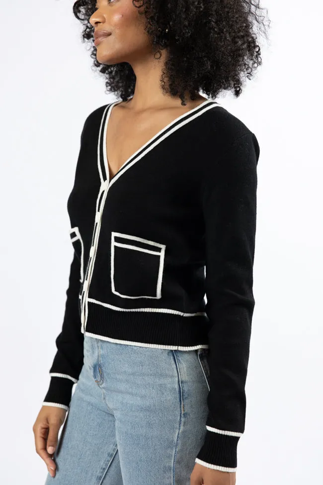 Gives Me Time Black and Ivory Contrast Trim Cardigan FINAL SALE