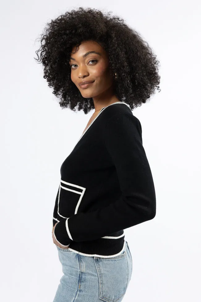 Gives Me Time Black and Ivory Contrast Trim Cardigan FINAL SALE