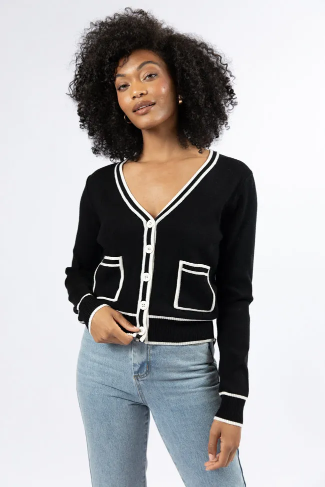 Gives Me Time Black and Ivory Contrast Trim Cardigan FINAL SALE
