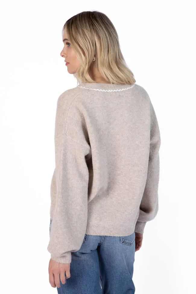 Good Graces Beige and Ivory Rickrack Trim Cardigan SALE