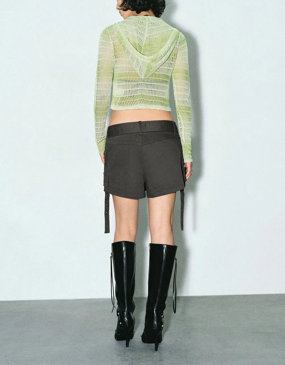 Gradient Hooded Knitted Cardigan