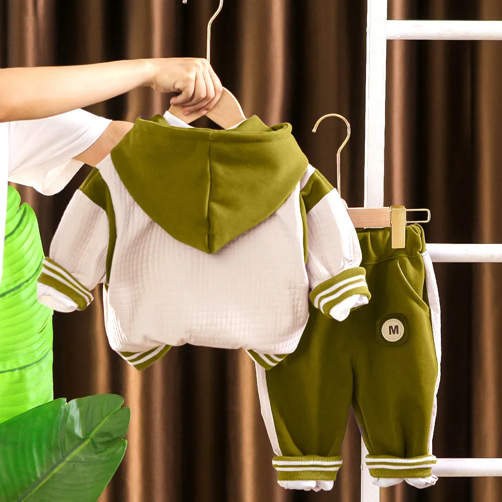 Green Dino Broach Designed Jacket 2 Pcs Track Suit Set For Toddlers And Kids