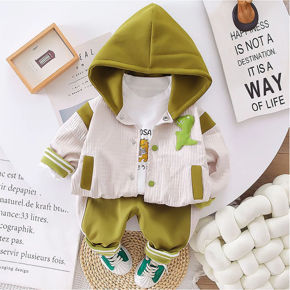 Green Dino Broach Designed Jacket 2 Pcs Track Suit Set For Toddlers And Kids