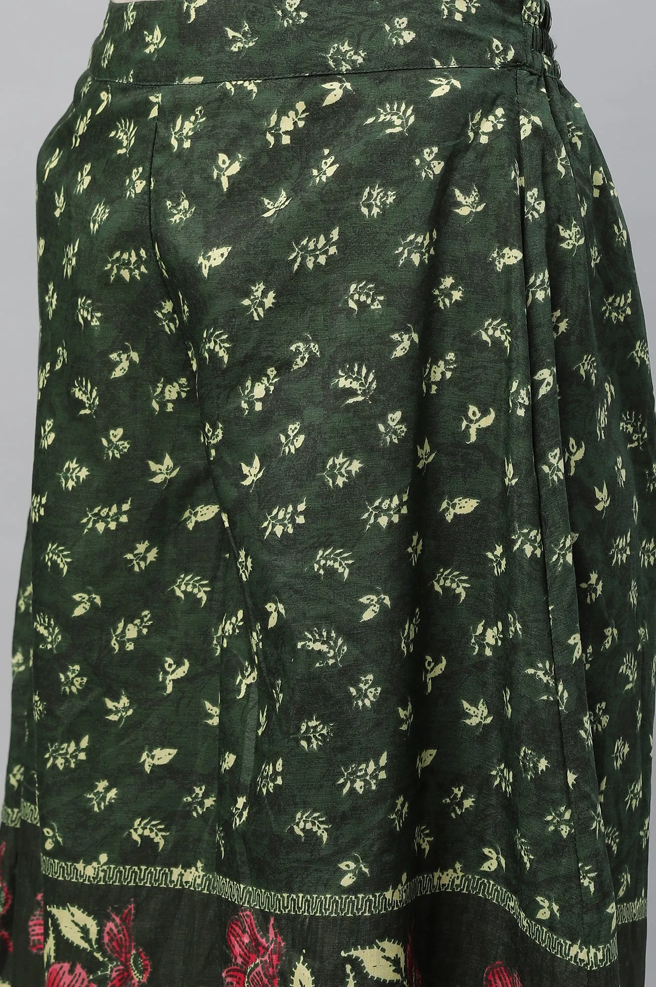 Green Printed Kurta, Culottes & Dupatta Set